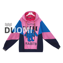 Heavy Industry letter cartoon embroidery plus velvet patchwork color hooded sweater 411W702