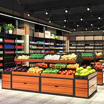 Boutique supermarket fruit and vegetable shelf display rack 1 2 meters two-layer steel and wood single-sided fresh fruit store shelf