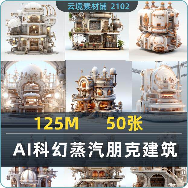 科幻蒸汽朋克建筑AI绘画灵感库|25年设计师私藏游戏场景参考资料-ai游戏-淘宝好物网