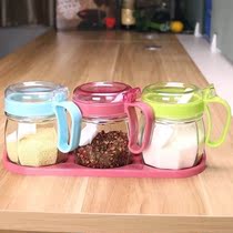 Kitchen glass seasoning box oil pot salt jar seasoning jar cooking bottle seasoning set storage small helper