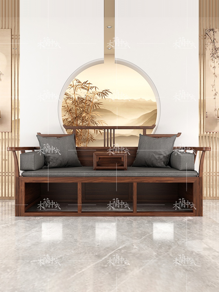New Chinese style push-pull bed Arhat bed Solid wood Zen living room sofa Leisure bed Old elm furniture custom ash wood