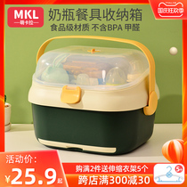 Milk bottle storage box portable bottle storage box baby bowl chopsticks tableware drain rack with cover for dustproof baby