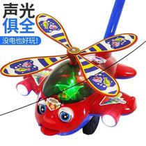 Cartoon boy children hand push toy single pole push music wheel light sound combination with Rod child
