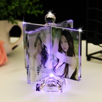 Three-dimensional rotating photo frame Crystal luminous windmill Rubiks cube Photo customization diy gift creative rotating table personality