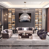  Modern light luxury solid wood sofa Italian minimalist Hong Kong-style suite New villa living room combination leather simple furniture