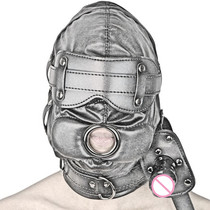 Leather Sensory Deprivation Hood with Dildo Moto Gag BDSM B