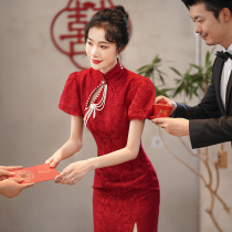 Chinese toast with female cheesegown wedding bridal gown fish tail long section red back door dress engagement dress Summer