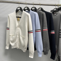 Correct version TB2021 arm webbing red white and blue men and women with loose couples knitted cotton cardigan sweater