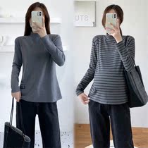 Maternity Dress Set Autumn Winter Plus Size Fashion Striped Sweatshirt High Neck De Jong base shirt Interior Top