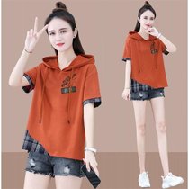 Cotton T-shirt women short sleeve loose summer 2021 New half sleeve ins tide size women casual hooded top tide