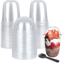 17 OZ Clear Plastic Cups with No Hole Lids 30 Pack Dessert
