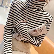 Striped high collar base shirt Women autumn and winter 2021 New Wild slim display pile neck sweater inner top