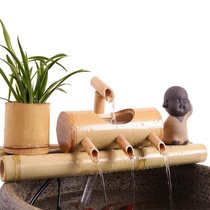 Bamboo fortune flowing water ceramic glass fish tank living room indoor circulation decoration bamboo row fountain waterscape ornaments