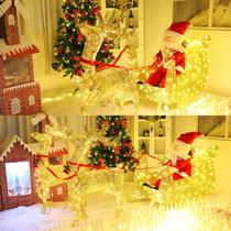 Atmosphere wrought iron Santa Claus decoration scene window Christmas tree dress Golden shop sled car light Young