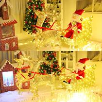 Atmosphere wrought iron Santa Claus decoration scene window Christmas tree dress Golden shop sled car light Young