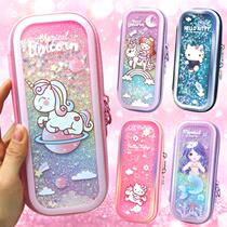 Stationery box pencil case girl Korean version of simple cute quicksand pen box Primary School students large capacity pencil case stationery bag female
