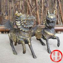 (Gathering) a pair of handiwork incense stove ancient play with small olives gold new wine pot pure copper for the Kirin bronzer old collection