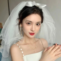 Certificate registration Small veil light wedding headdress 2021 new photo props bride high-end French super fairy