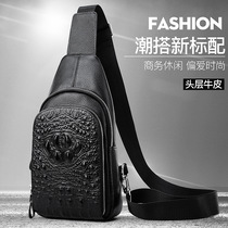 New leather men bag casual shoulder bag mens shoulder bag fashion crocodile pattern chest bag business head leather leather bag