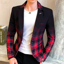 Tide brand mens plaid suit jacket slim night small suit 2021 spring and autumn Korean fashion casual top