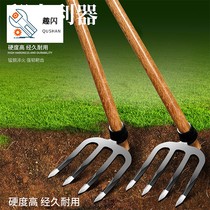 Thickened iron rake steel rake rake garden vegetable soil rake farm tools three-four-tooth rake land reclamation land hoe