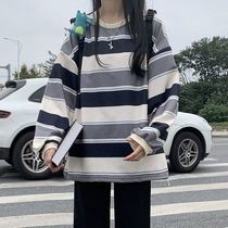 Autumn new set female student Korean loose wide leg pants striped long sleeve sweater fashion casual two-piece set