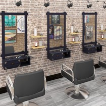 Barber shop mirror hairdressing shop mirror table Boutique retro solid wood hair salon special hanging wall fitting mirror hair salon mirror single side