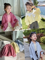 Blue Little Dad Girl Shirt 2022 Spring Dress New Korean Version Foreign Air Baby Long Sleeve Small Shirt Plaid Top Tide