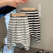 Childrens clothing striped cotton baby big pp pants summer mens and women baby leggings spring and autumn thin big butt pants loose