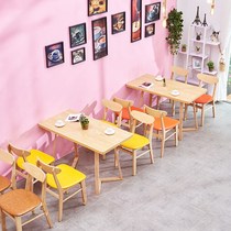 Solid Wood milk tea shop table and chair simple hamburger snack dessert shop noodle restaurant Cafe casual restaurant card chair combination