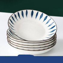 Japanese-style creative household ceramic dish plate Dish deep plate 4-pack plate Eating plate Household soup plate set