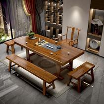 New Chinese solid wood large plate tea table chair combination brief Gongfu tea Several tea table One integrated modern Zen tea table