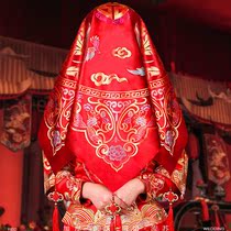 Red hijab Bride wedding veil Chinese style Xiuhe clothing retro red embroidered satin tassel embroidery Hipa