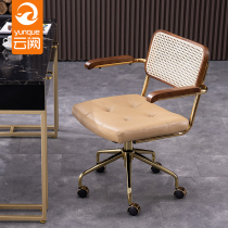 Light luxury leather computer chair home comfortable office chair sedentary rattan designer study bedroom desk turn chair