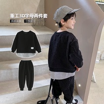 Boys autumn suit 2021 new childrens clothing spring autumn boy sweater pants casual handsome two-piece set Tide brand