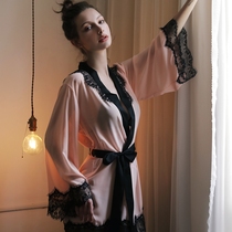 Sexy pajamas female hot temptation emotional underwear pure desire Ice Silk thin passion lace robe suit