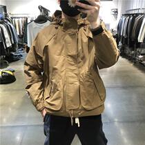 Tide brand hooded assault jacket coat mens 2021 autumn and winter New American casual solid color tooling loose jacket