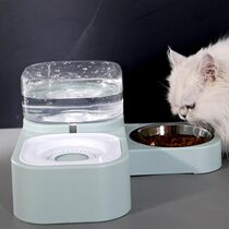 Cat double bowl automatic drinking cat food basin anti-knock drinking water dual-purpose feeding dog bowl spot