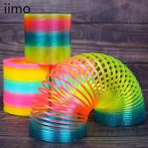 Large luminous magic luminous rainbow circle color stacked ring plastic spring ring pull ring children nostalgic toy