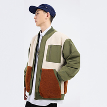 until you lamb coat men's winter cotton coat Japanese campus BF tide brand contrast stitching baseball collar casual
