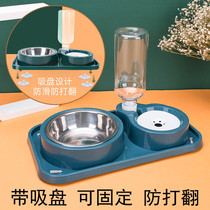 Strap with suction cup can be fixed anti-overturning cat bowl dog bowl double bowl without wet mouth food basin pet automatic drinking cat supplies