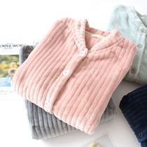 Womens coral fleece pajamas single piece top autumn winter flannel plus thick warm solid color loose cardigan plus size homewear