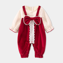 Baby Clothes Spring Dress Newborn Baby Girl Conjoined Clothes Full Moon 100 Days Old Dress Spring Autumn Out Khaclothes Climbing Clothes