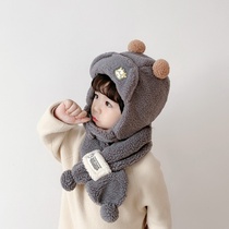 Childrens hat scarf winter warm set cap baby fluffy hat ear scarf child ear guard Lei Feng hat