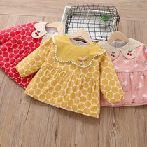 Baby plus cotton hood clothing foreign and female baby outside wearing anti-dress eating surrounding hood and child protective clothing inverted vest apron