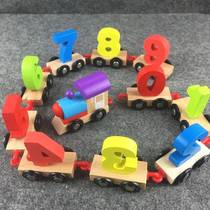 Childrens wooden digital small train boys and girls early childhood education puzzle assembly drag intelligence building block toy car