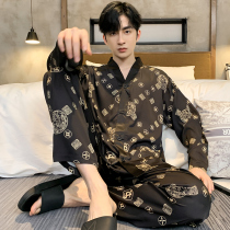 SANDRO VICARI ICE SILK SUMMER PAJAMAS MENS SPRING AND AUTUMN LONG SLEEVE CARDIGAN SILK LOUNGEWEAR SET