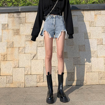 sandro bassa light irregular jeans female summer high waist loose and thin wide leg shorts sexy hot pants