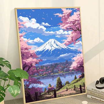 作者不詳　油彩画 富士山下数字油画-富士山下数字油画促销价格、富士山下数字油画