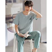 Sandro Vicari pajamas men summer cotton short sleeves long pants homewear thin plus size set